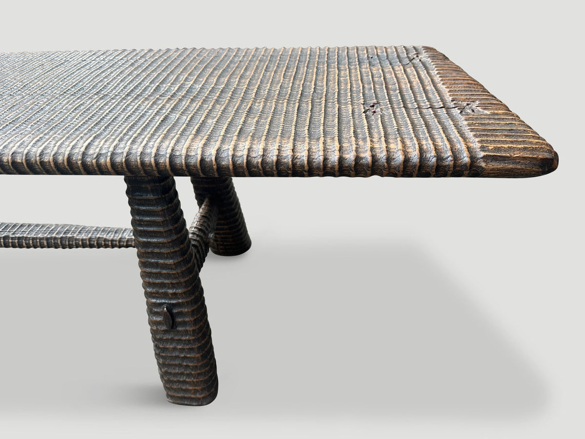 Impressive Minimalist Hand Carved Teak Bench