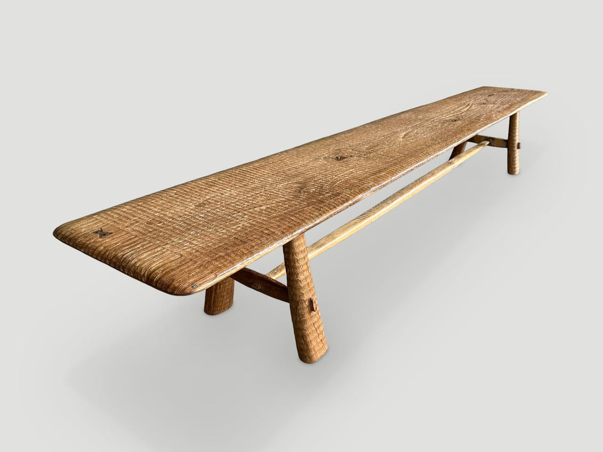 Impressive Minimalist Carved Long Teak Bench