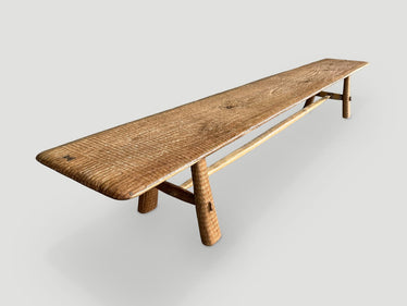 Impressive Minimalist Carved Long Teak Bench