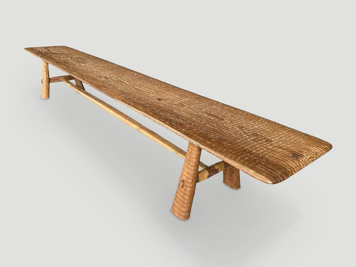 Impressive Minimalist Carved Long Teak Bench