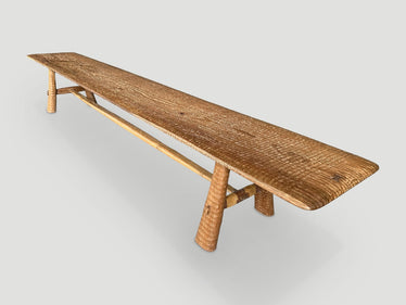 Impressive Minimalist Carved Long Teak Bench
