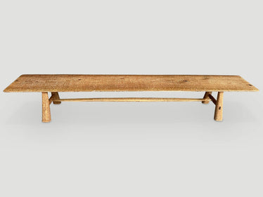 Impressive Minimalist Carved Long Teak Bench