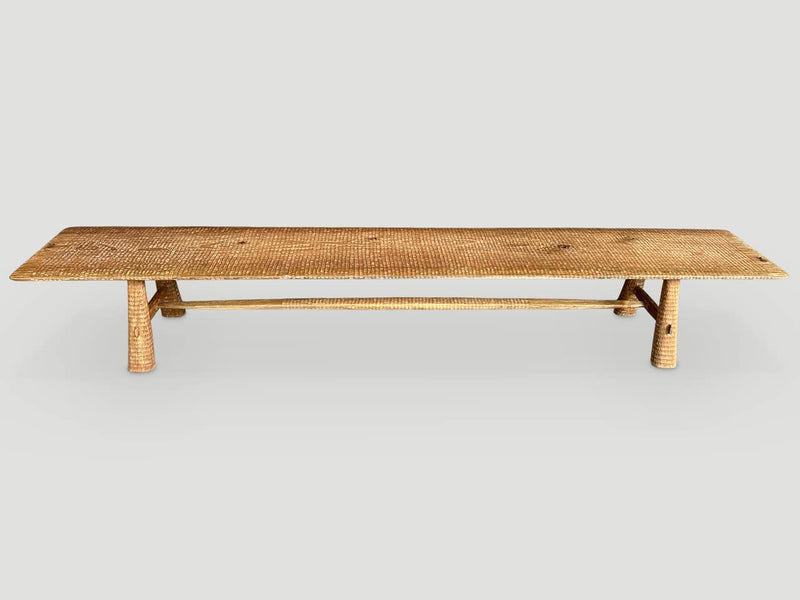Impressive Minimalist Carved Long Teak Bench