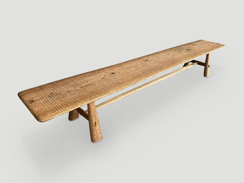 Impressive Minimalist Carved Long Teak Bench