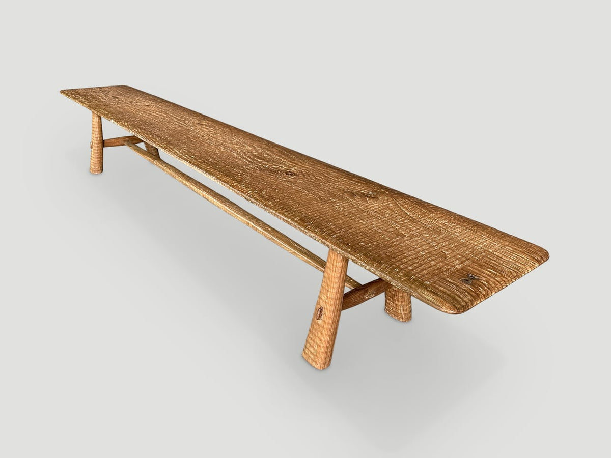 Impressive Minimalist Carved Long Teak Bench