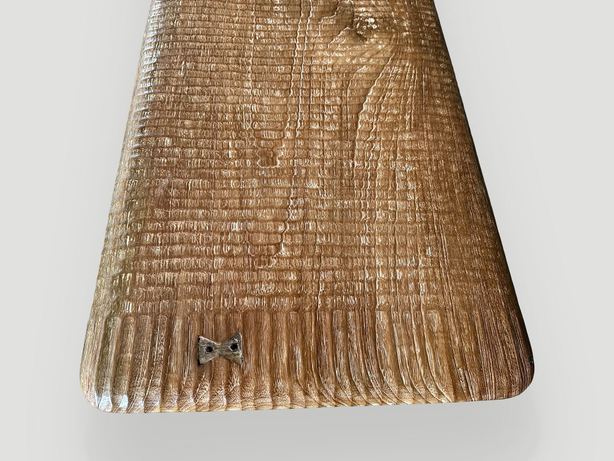 Impressive Minimalist Carved Long Teak Bench