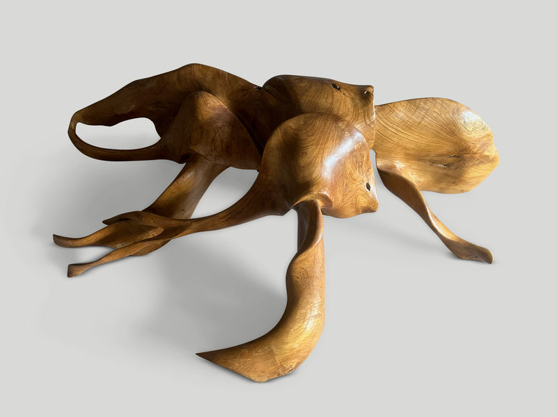 Floating Sculptural Teak Wood Console Table