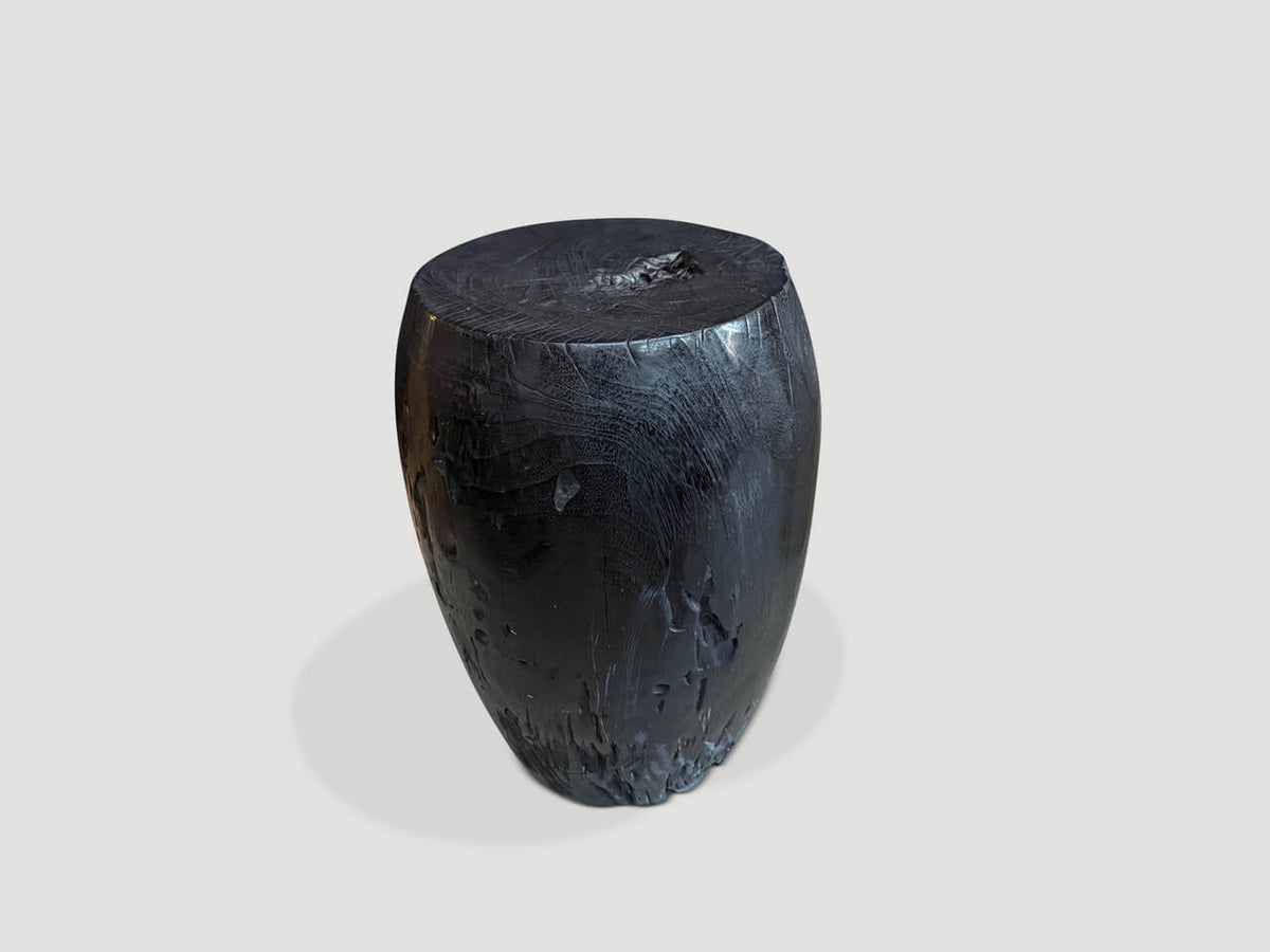Polished Drum Shape Side Table or Stool