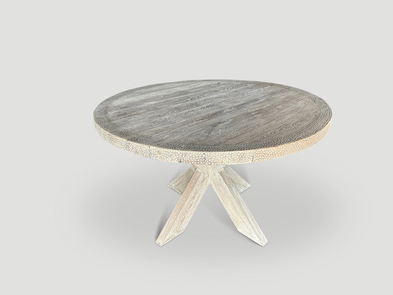Round Shell Inlaid Teak Table