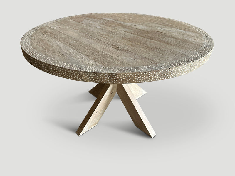 Round Shell Inlaid Teak Table