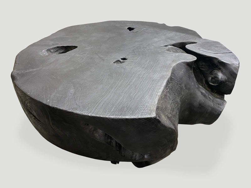 Drum Shaped Charred Teak Coffee Table