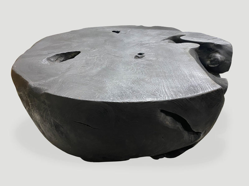 Drum Shaped Charred Teak Coffee Table