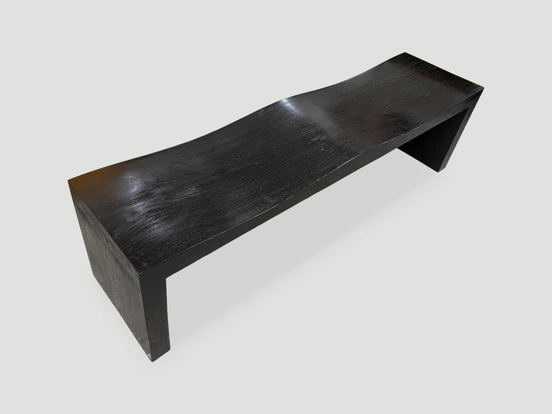 Charred Teak Wood Wave Bench