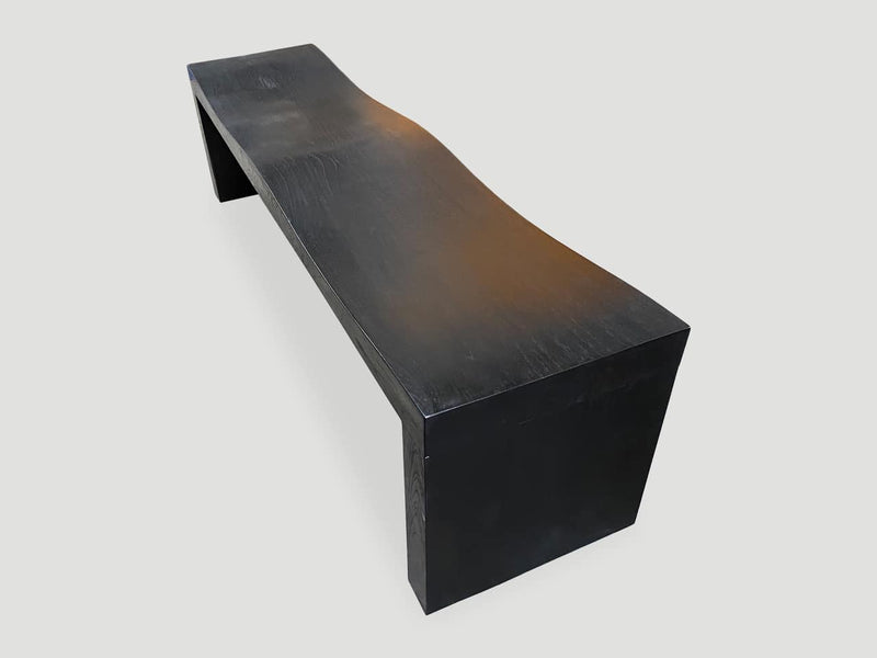 Charred Teak Wood Wave Bench