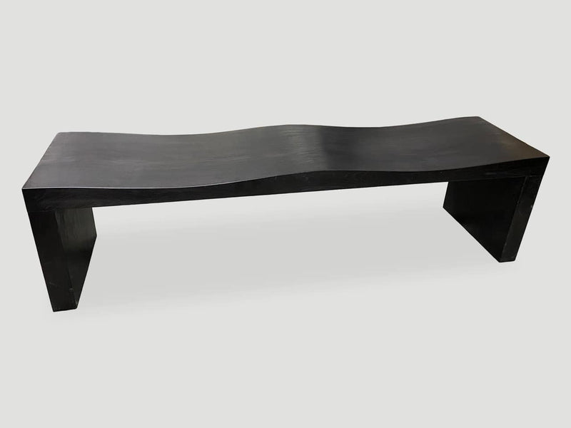Charred Teak Wood Wave Bench
