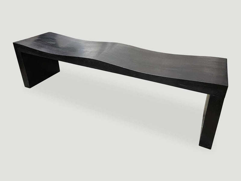 Charred Teak Wood Wave Bench