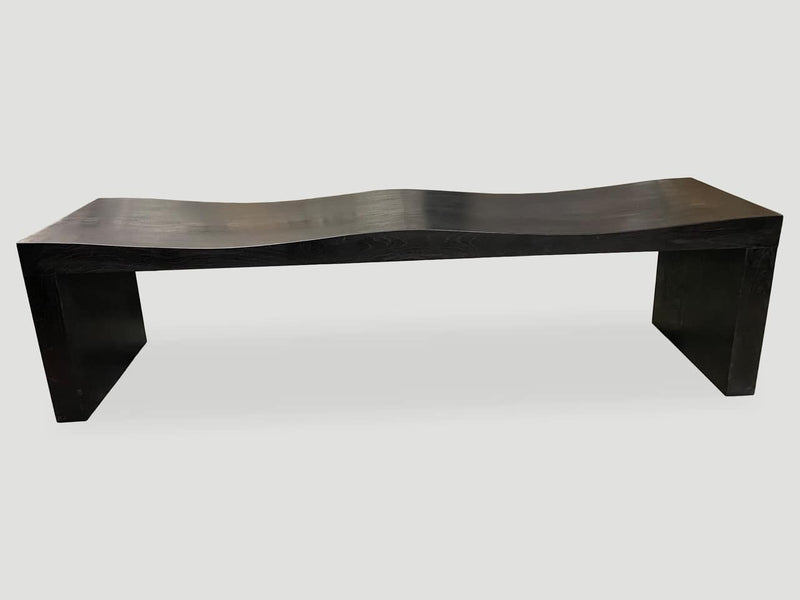 Charred Teak Wood Wave Bench