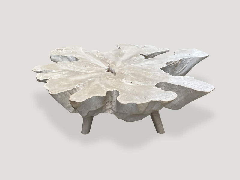 Amorphous Bleached Teak Mid Century Style Coffee Table