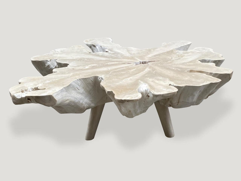 Amorphous Bleached Teak Mid Century Style Coffee Table