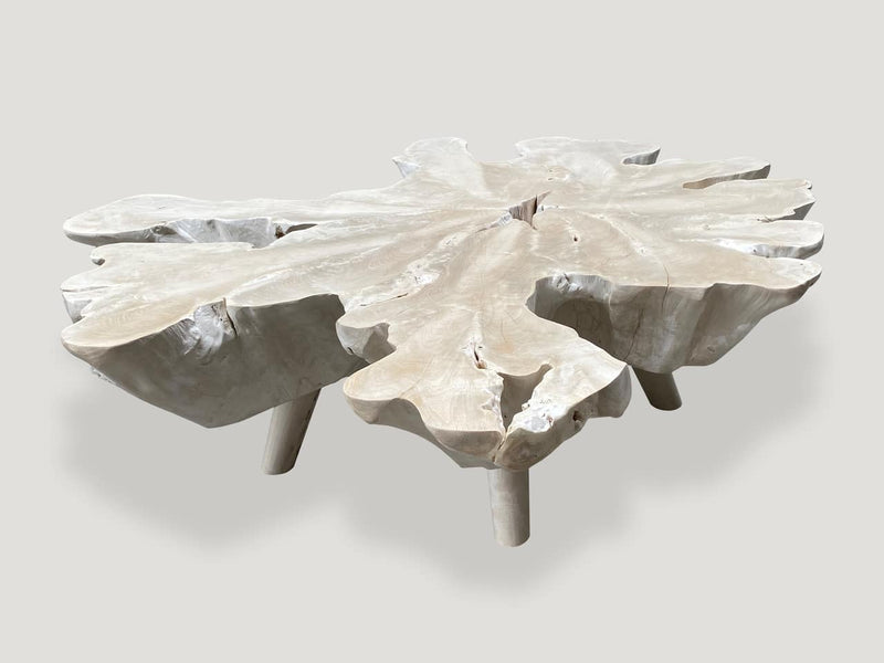 Amorphous Bleached Teak Mid Century Style Coffee Table