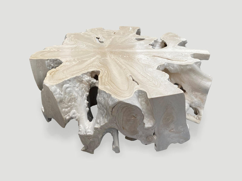Bleached Teak Round Organic Coffee Table