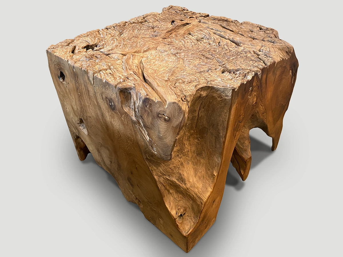 Impressive Organic Teak Side Table or Pedestal