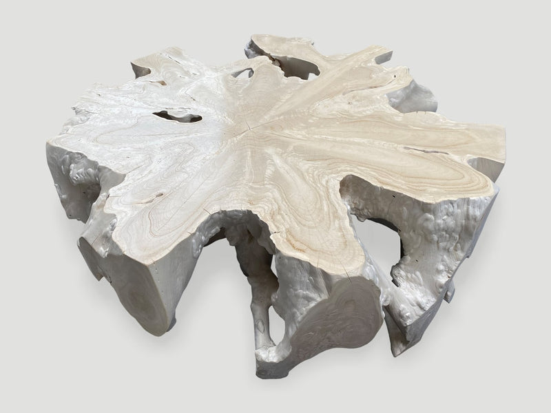 Bleached Teak Round Organic Coffee Table