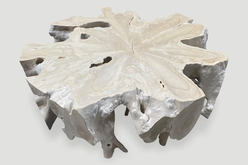 Bleached Teak Round Organic Coffee Table