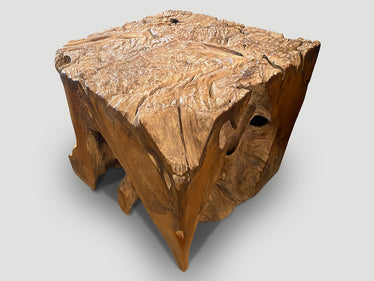 Impressive Organic Teak Side Table or Pedestal