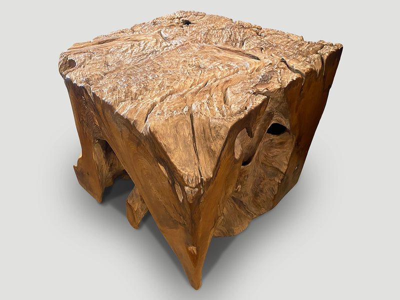 Impressive Organic Teak Side Table or Pedestal