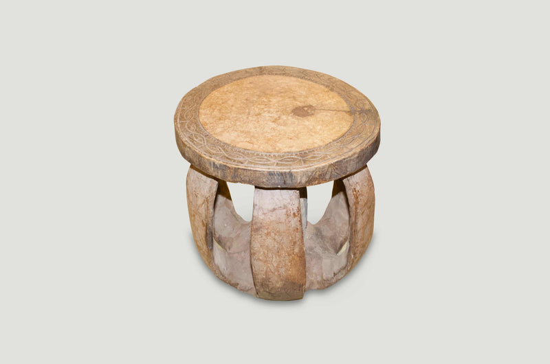 African Mahogany Wood Side Table or Stool