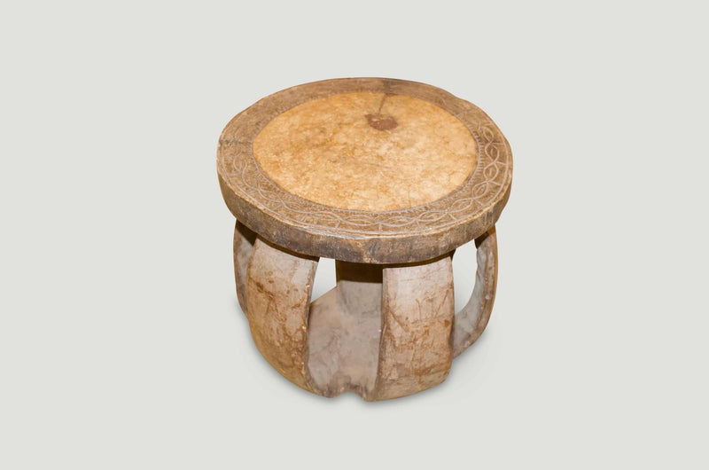 African Mahogany Wood Side Table or Stool