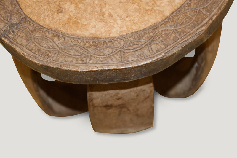 African Mahogany Wood Side Table or Stool