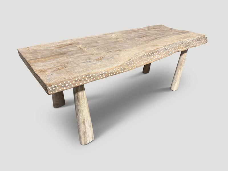 Century Old Teak Coffee Table with Shell Inlay