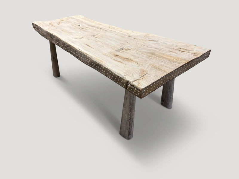 Century Old Teak Coffee Table with Shell Inlay