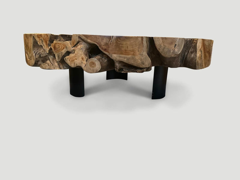Teak and Steel Round Coffee Table