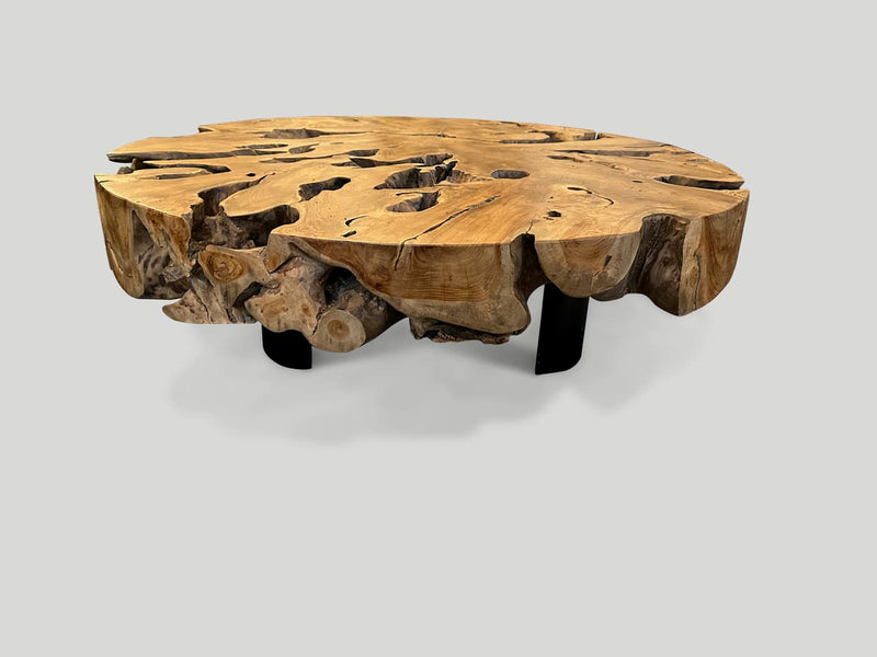 Teak and Steel Round Coffee Table
