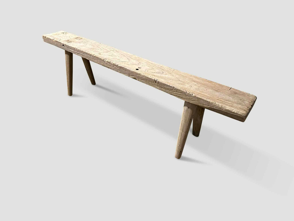 Antique Bleached Teak Wood Bench