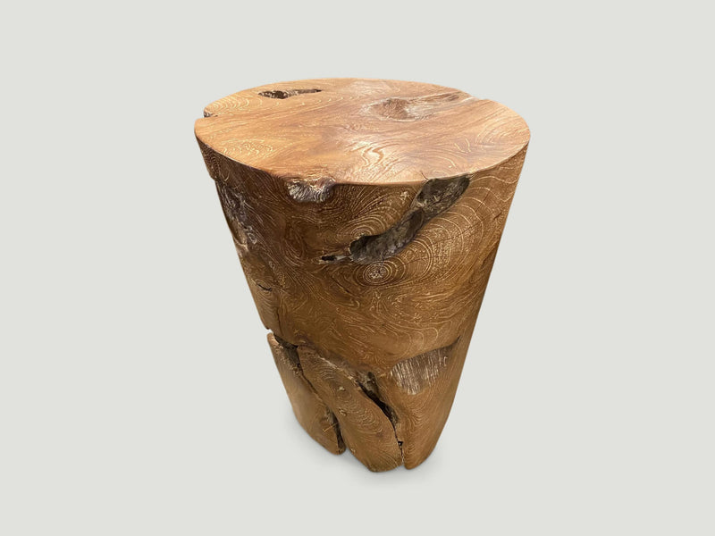 Organic Cerused Teak Side Table or Pedestal