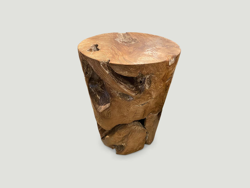 Organic Cerused Teak Side Table or Pedestal