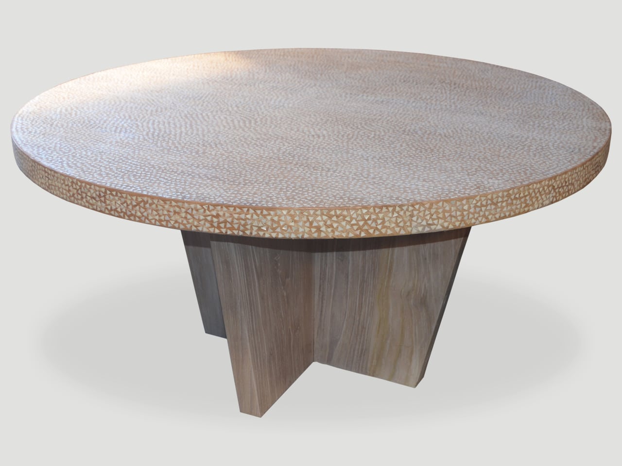 teak wood shell inlay dining table