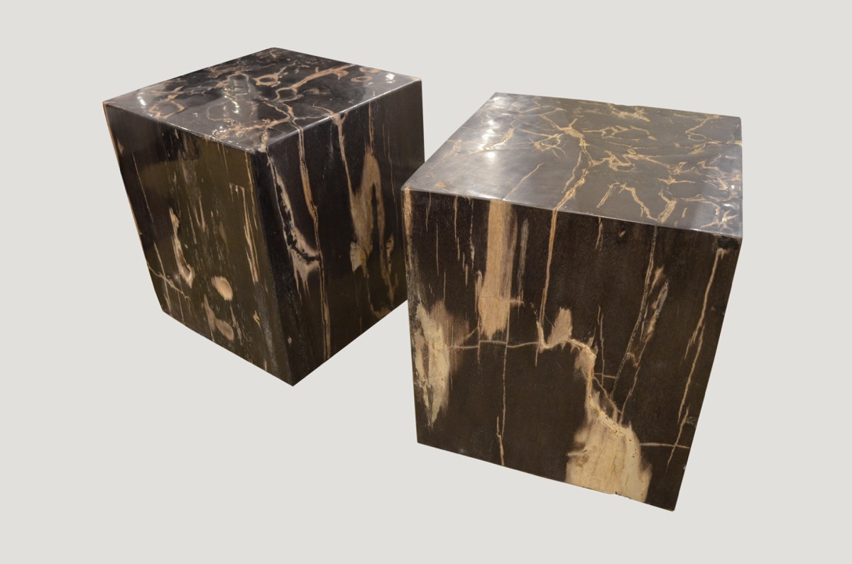 black square petrified wood side table