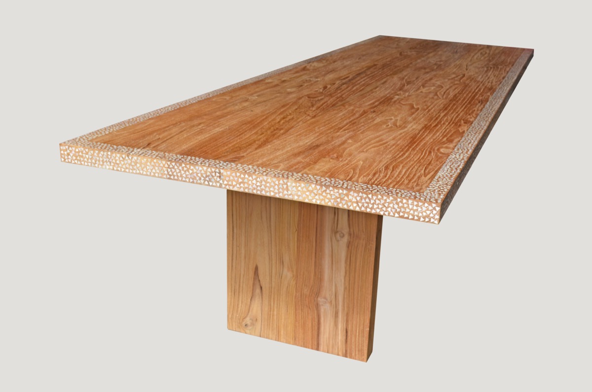 shell inlay teak dining table