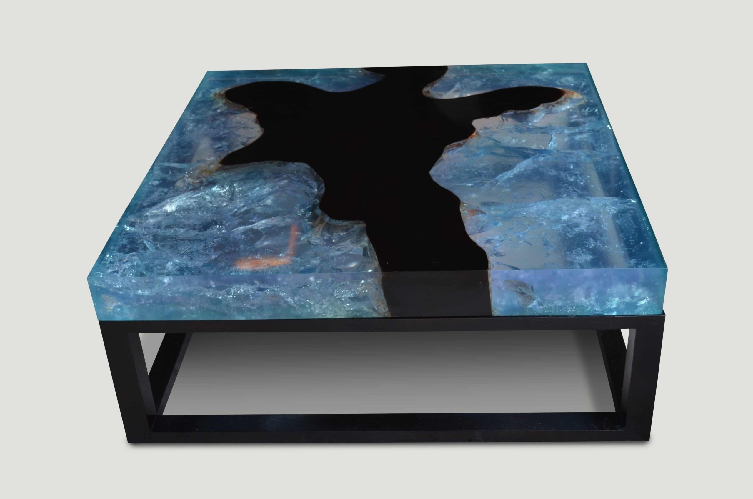 blue cracked resin coffee table