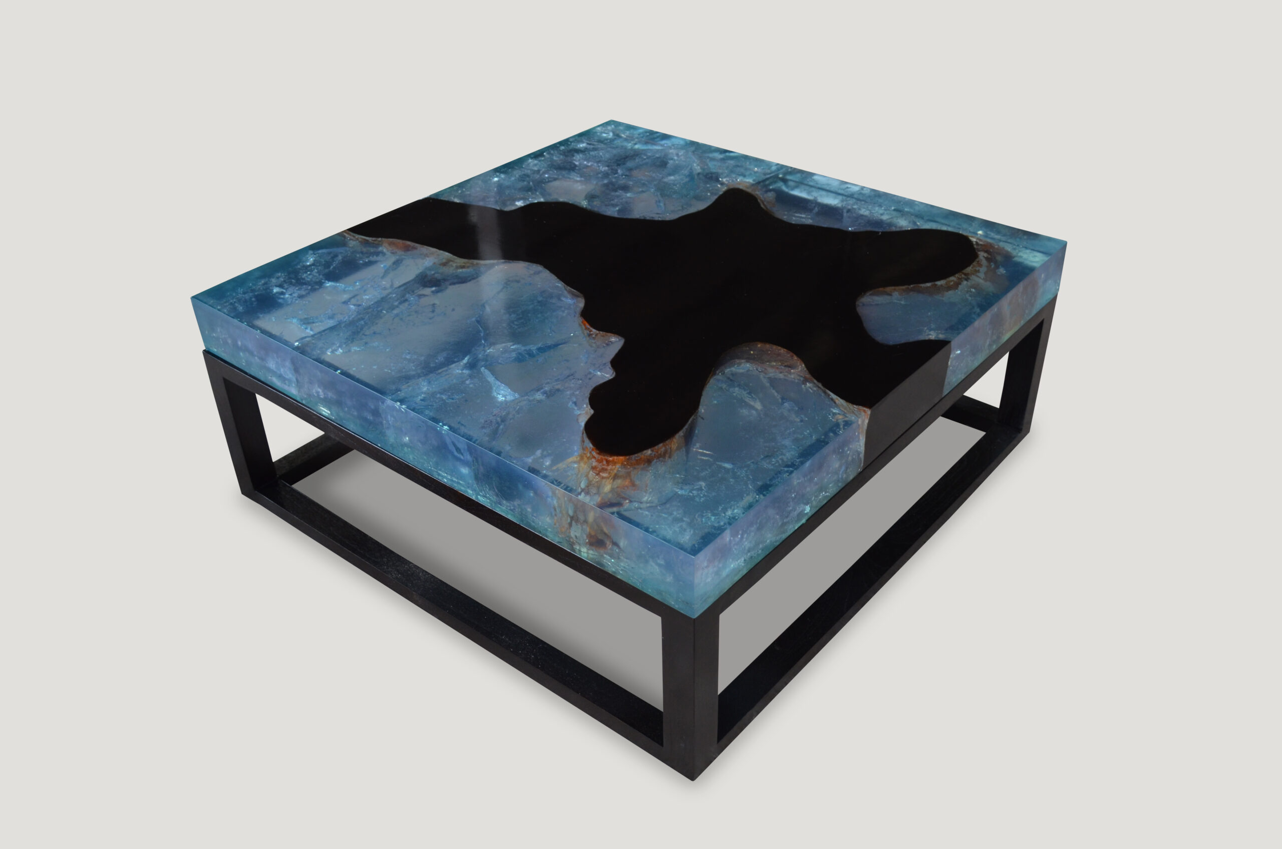 blue cracked resin coffee table