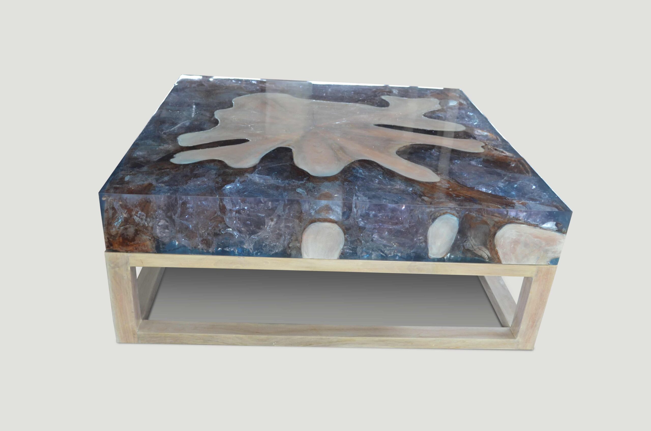 teak wood and resin coffee table