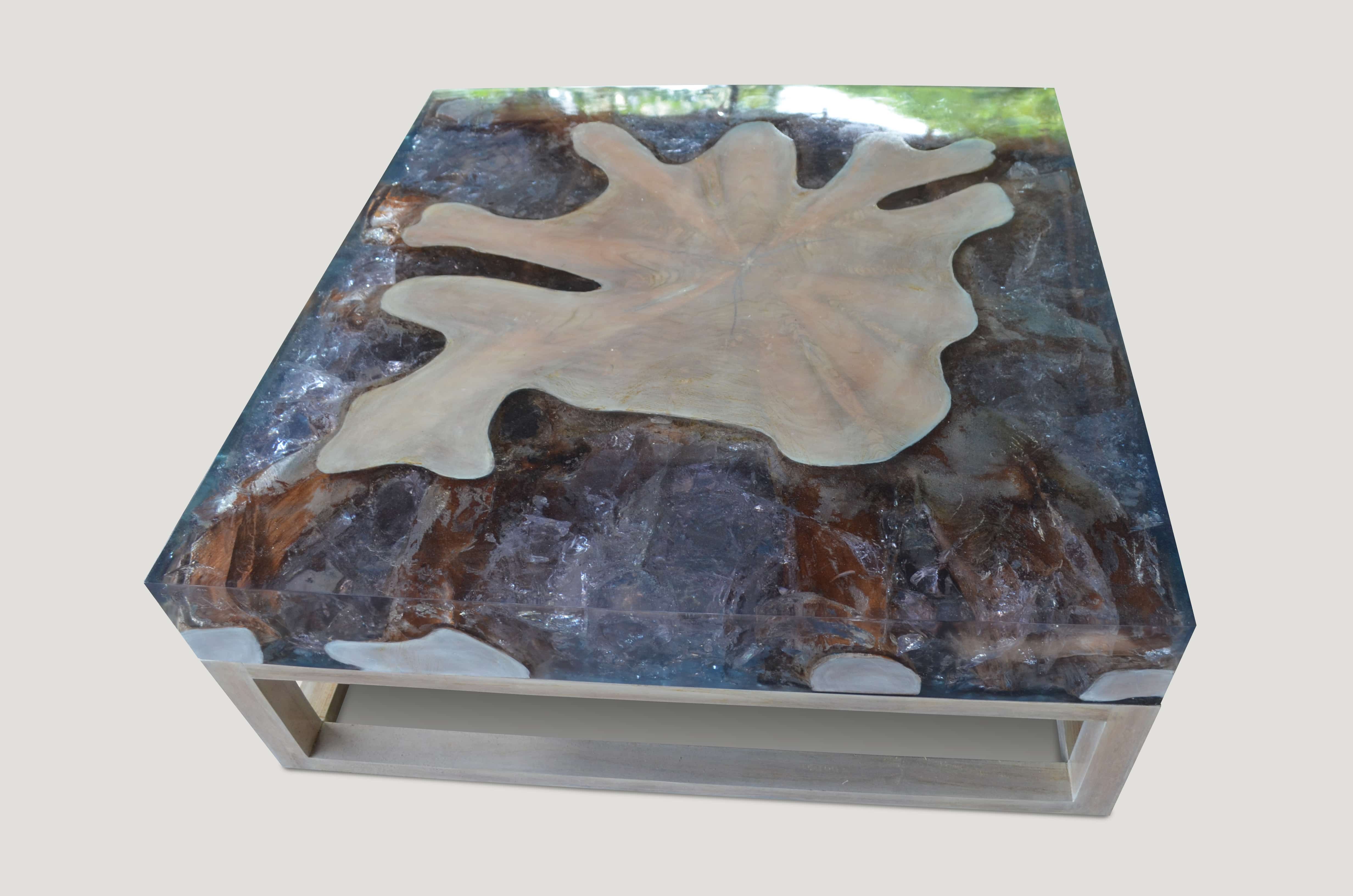 teak wood and resin coffee table