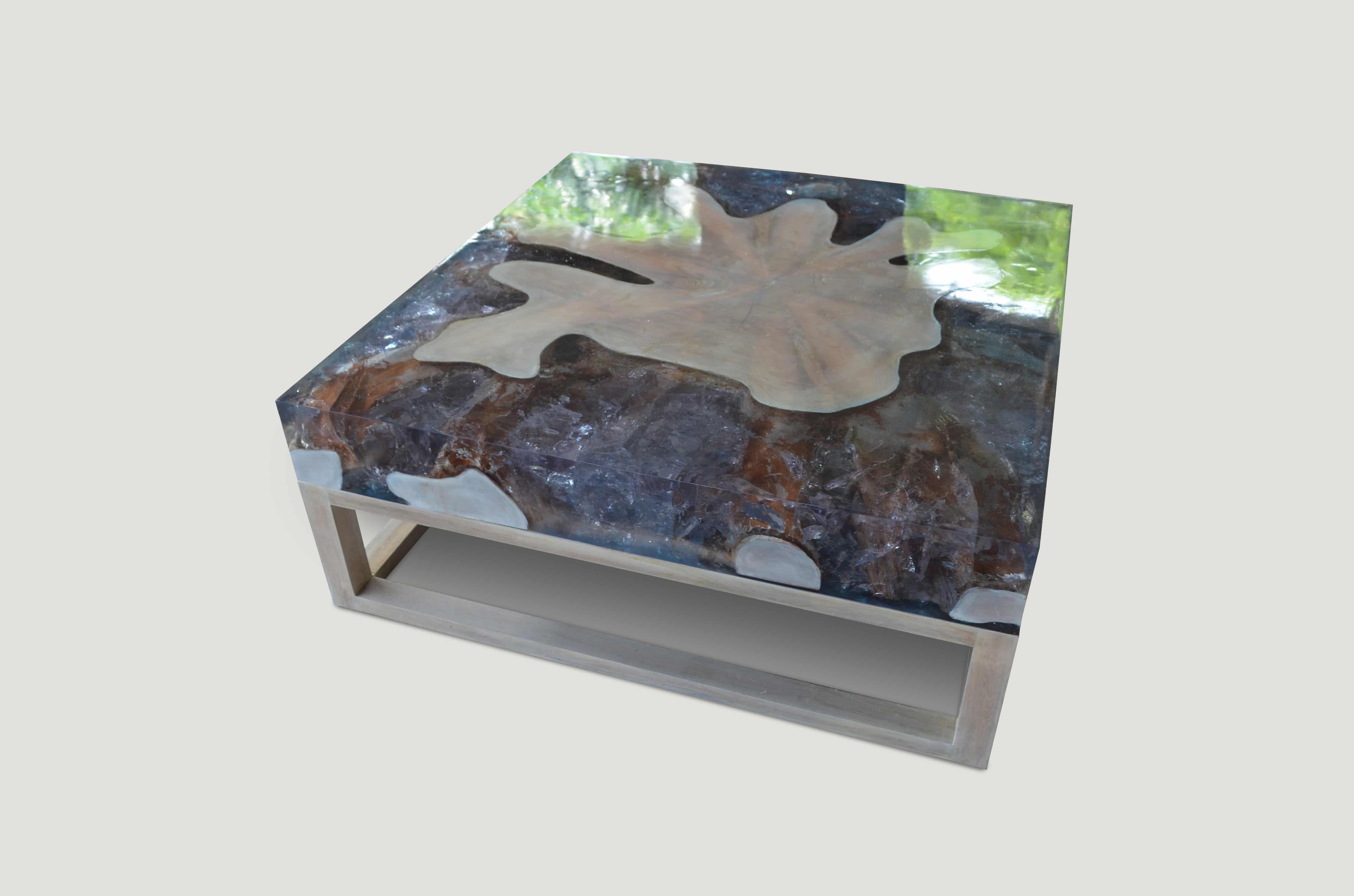 teak wood and resin coffee table