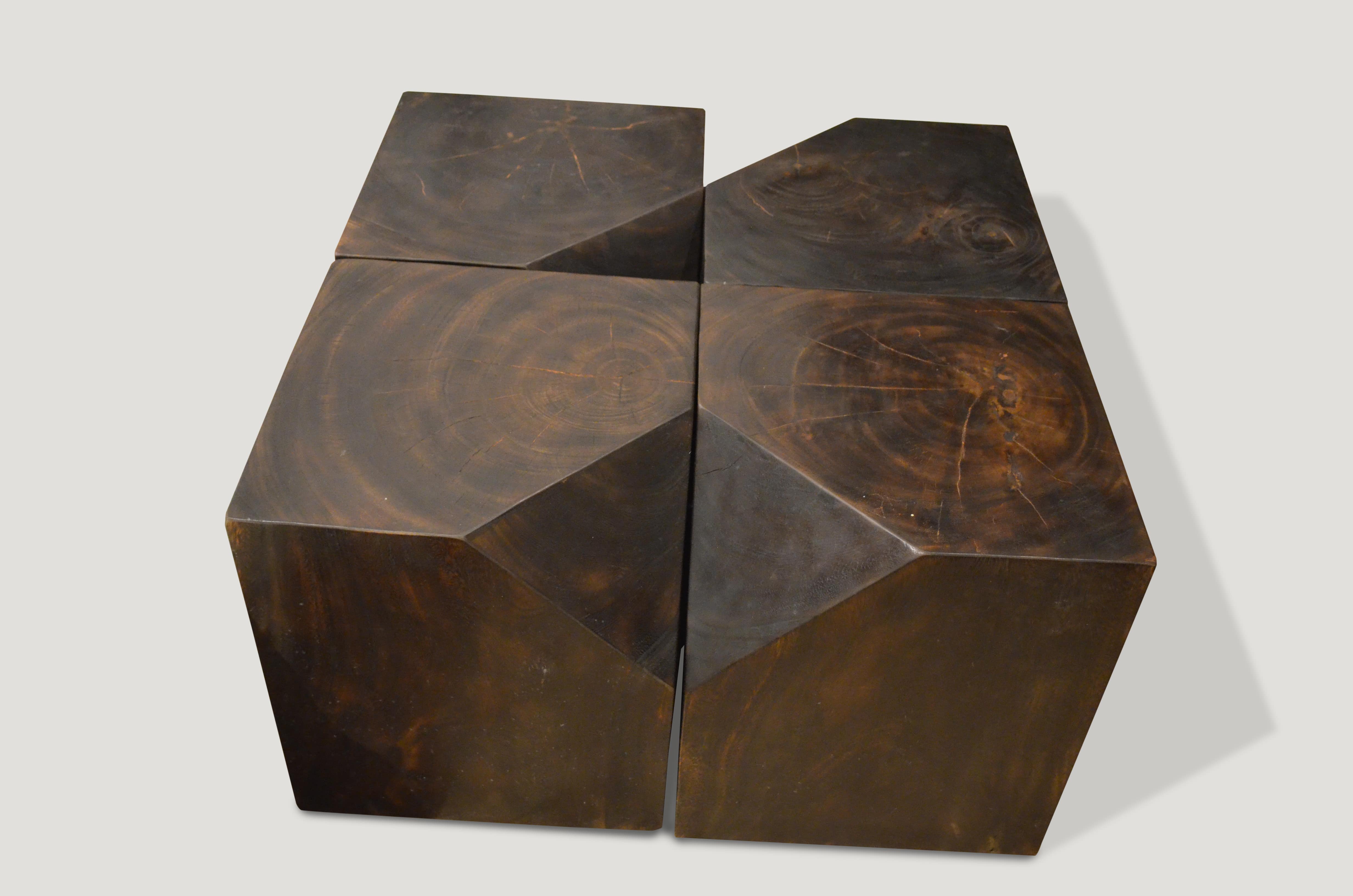 faceted suar wood side table