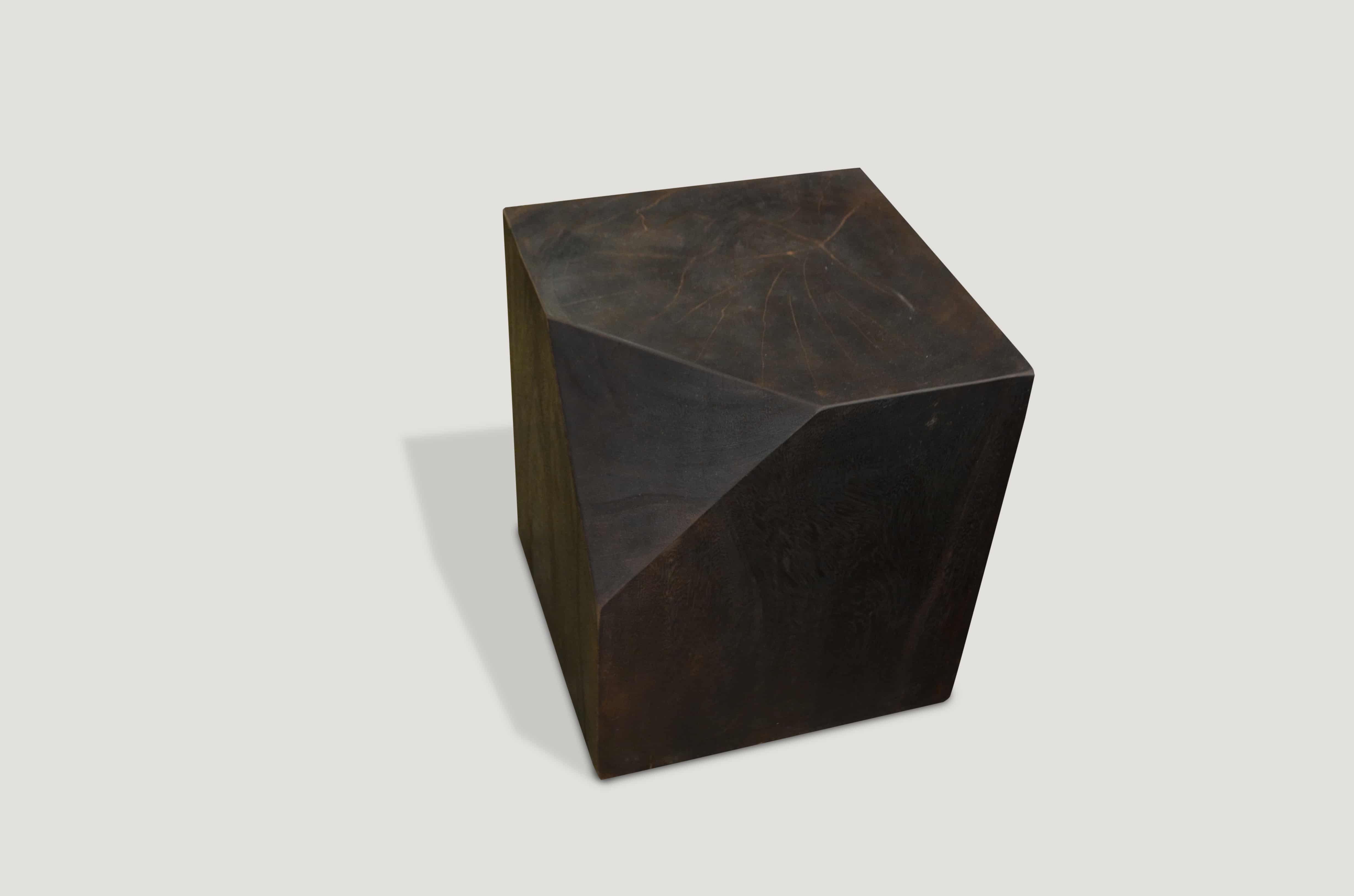 faceted suar wood side table